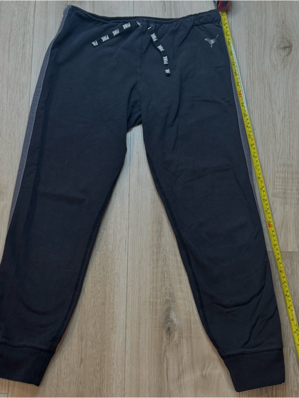 Victoria Secret Pink Black Joggers with Gray Side Stripe